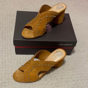 Vince Camuto Caramel Studded Suede Studded Mules- 8.5